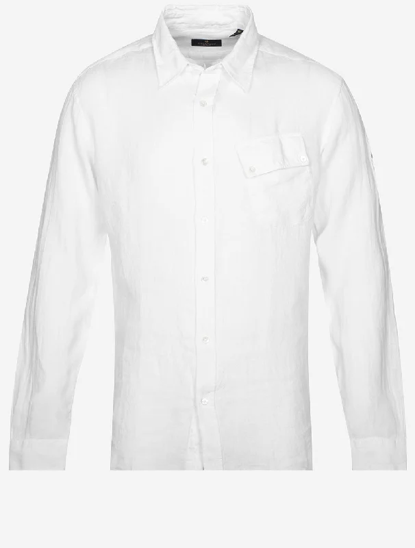 Men's Distressed Denim Casual Shirts with Frayed Edges for a Trendy and Rugged LookPitch Shirt White