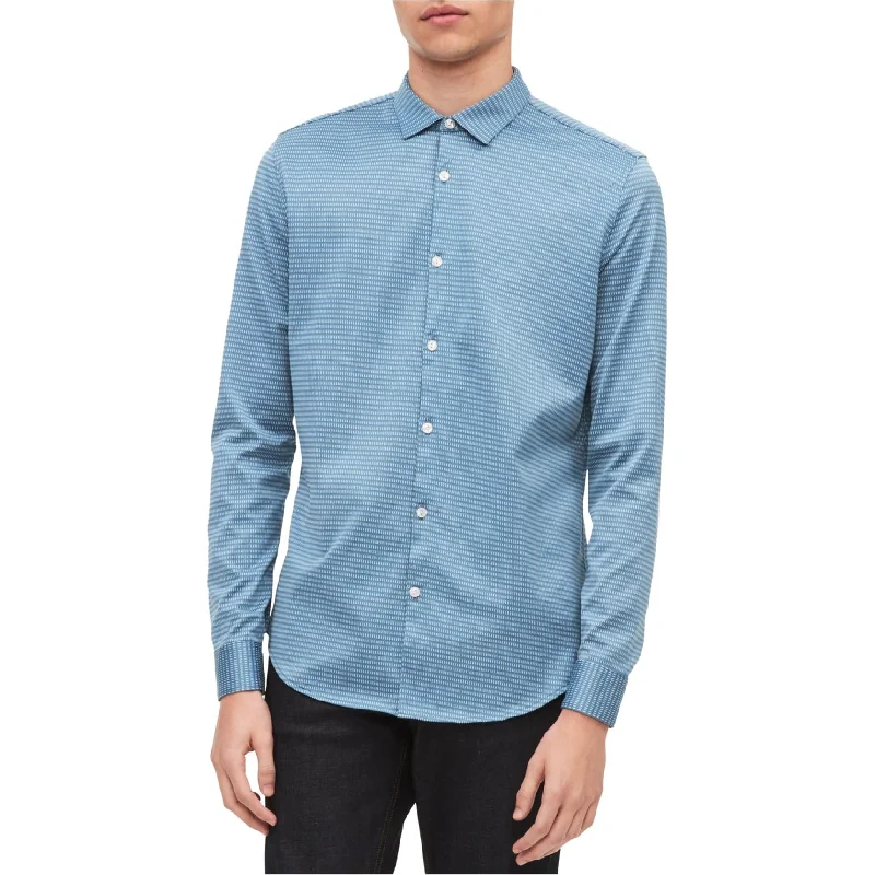 Plus Size Men's Striped Chambray Casual Shirts with a Spread Collar for a Preppy AppearanceCalvin Klein Mens Dashing Through The Stripes Button Up Shirt