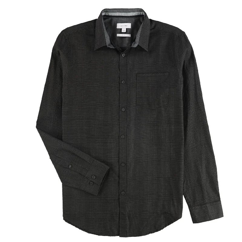 Men's Organic Cotton Casual Shirts with a Soft Handfeel for Everyday ComfortCalvin Klein Mens Jacquard Button Up Shirt, Black, Small