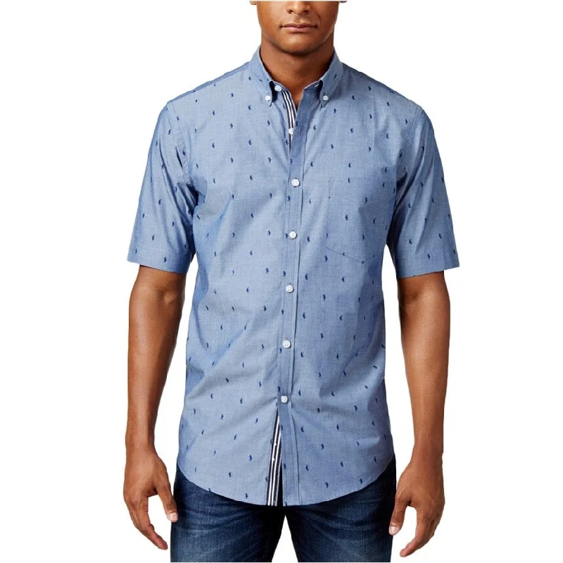 Men's Distressed Denim Casual Shirts with Frayed Edges for a Trendy and Rugged LookClub Room Mens Contrast Printed Button Up Shirt, Blue, X-Small