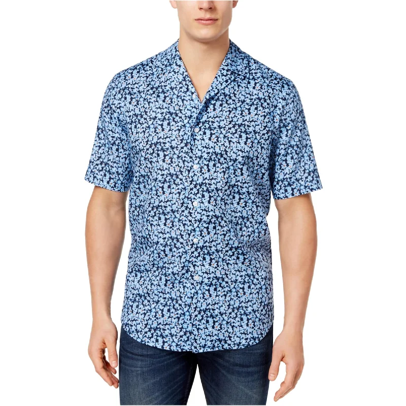 Men's Linen Blend Casual Shirts with Roll - Up Sleeves for a Summer Beach LookClub Room Mens Floral Button Up Shirt