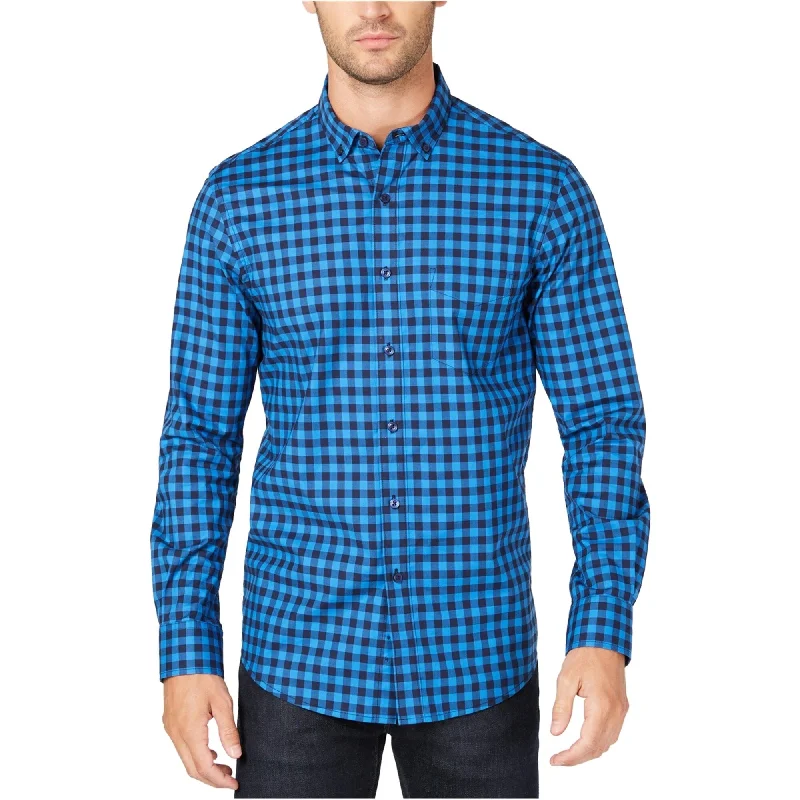 Men's Stretch - Fabric Casual Shirts in Navy Blue for a Comfortable and Flexible FitClub Room Mens Gingham Button Up Shirt, Blue, Small