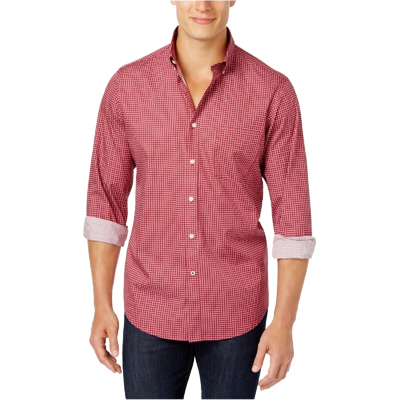 Plus Size Men's Striped Chambray Casual Shirts with a Spread Collar for a Preppy AppearanceClub Room Mens Micro-Diamond Button Up Shirt, Red, Small