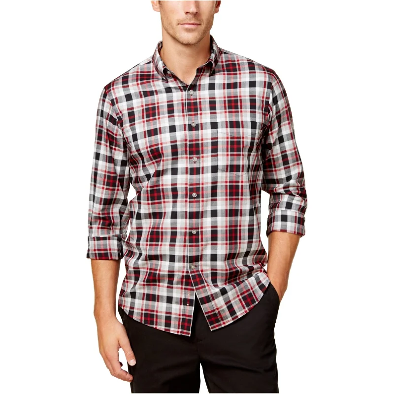 Men's Tailored Fit Checkered Casual Shirts in Multicolor for a Smart - Casual EnsembleClub Room Mens Relaxed Plaid Button Up Shirt, Black, Small