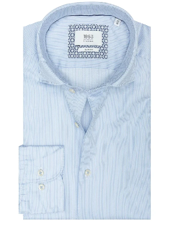 Men's Two - Tone Contrast Panel Casual Shirts in White and Navy for a Stylish and Eye - Catching DesignSuper Soft Stripe Shirt Blue