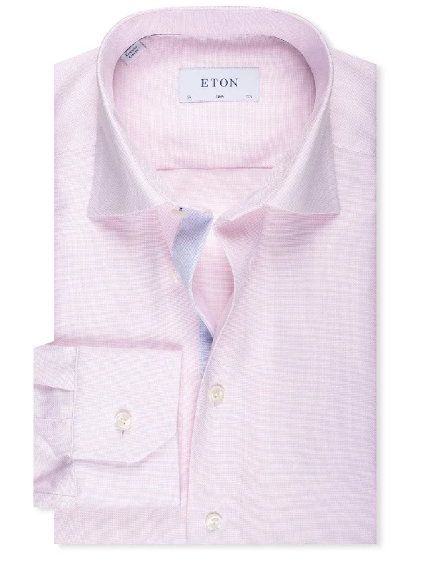 Men's Embroidered Detail Casual Shirts in Beige for a Touch of EleganceSlim Fit Dobby Shirt Pink