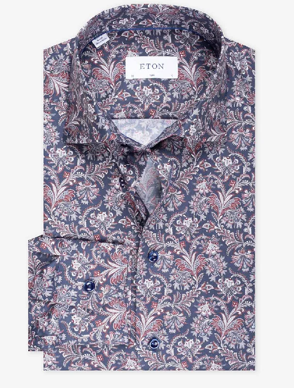 Men's Slim - Fit Printed Floral Casual Shirts in Pastel Colors for a Spring - Inspired VibeSlim Floral Casual Shirt Navy