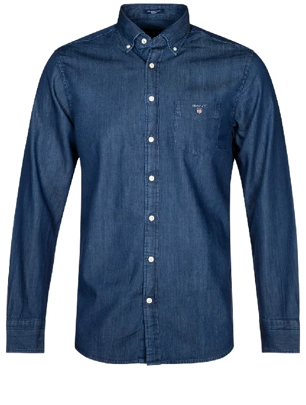 Men's Distressed Denim Casual Shirts with Frayed Edges for a Trendy and Rugged LookReg Indigo Button-down Shirt Dark Indigo