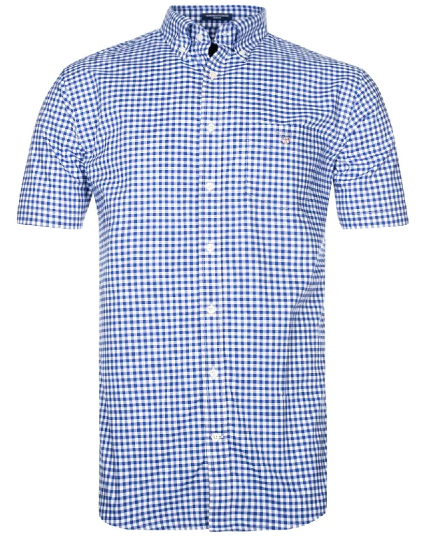 Men's Tailored Fit Checkered Casual Shirts in Multicolor for a Smart - Casual EnsembleRegular Broadcloth Gingham SS Bd College Blue