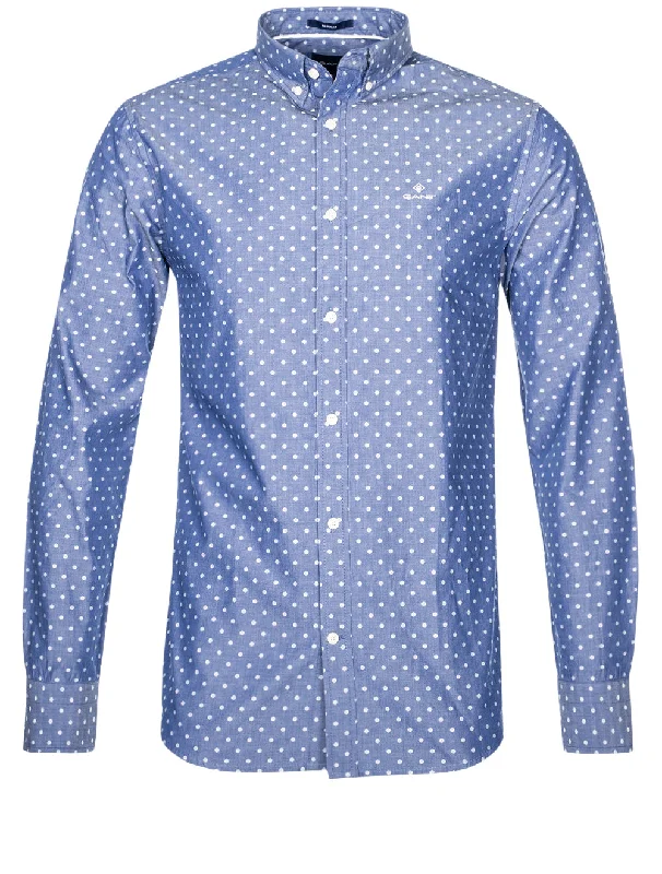 Men's Sustainable Recycled Material Casual Shirts for Eco - Conscious ConsumersRegular Fit Jacquard Dot Shirt College Blue