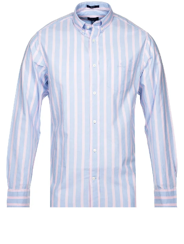 Plus Size Men's Striped Chambray Casual Shirts with a Spread Collar for a Preppy AppearanceRegular Fit Stripe Pastel Oxford Shirt Capri Blue