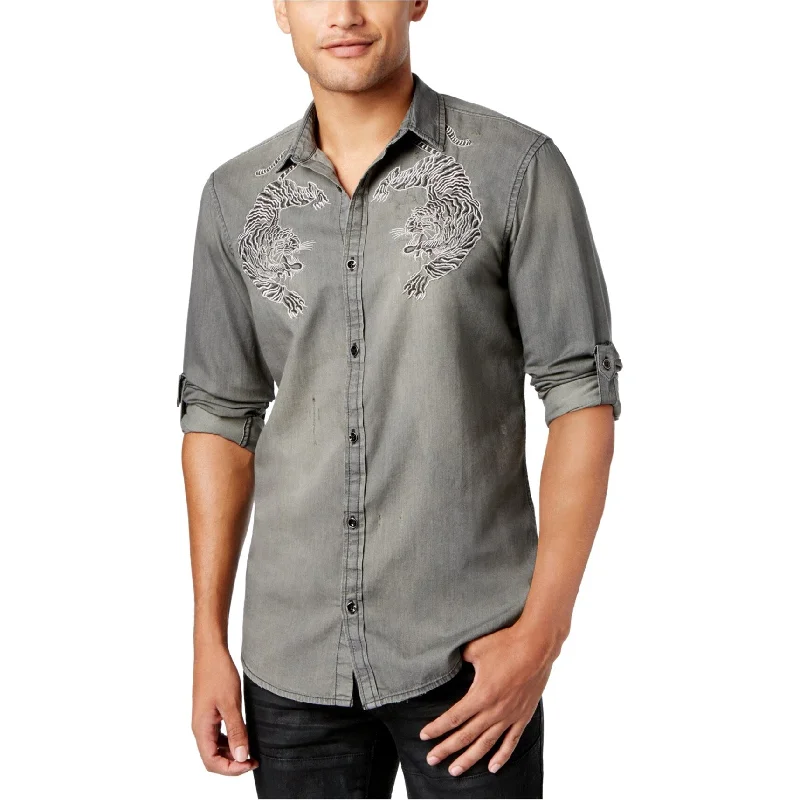 Men's Button - Down Oxford Casual Shirts in Crisp White for a Classic and Versatile StyleI-N-C Mens Embroidered Bengal Tiger Button Up Shirt