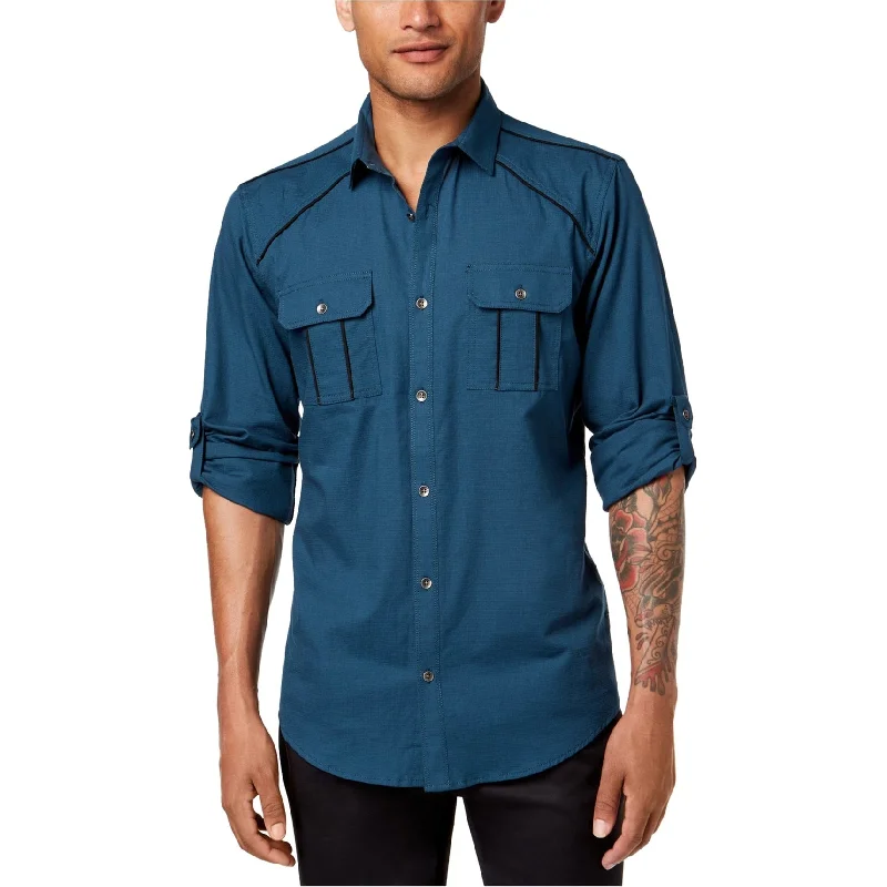 Men's Stretch - Fabric Casual Shirts in Navy Blue for a Comfortable and Flexible FitI-N-C Mens Piped Button Up Shirt, Blue, 3XL