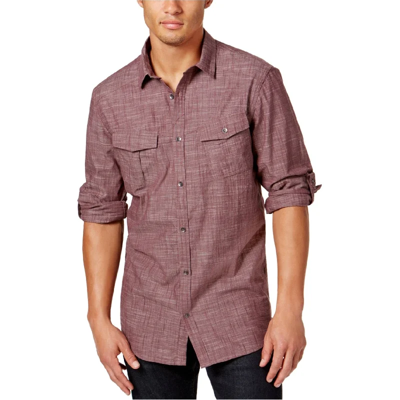 Men's Distressed Denim Casual Shirts with Frayed Edges for a Trendy and Rugged LookI-N-C Mens Textured Utility Button Up Shirt, Purple, X-Small