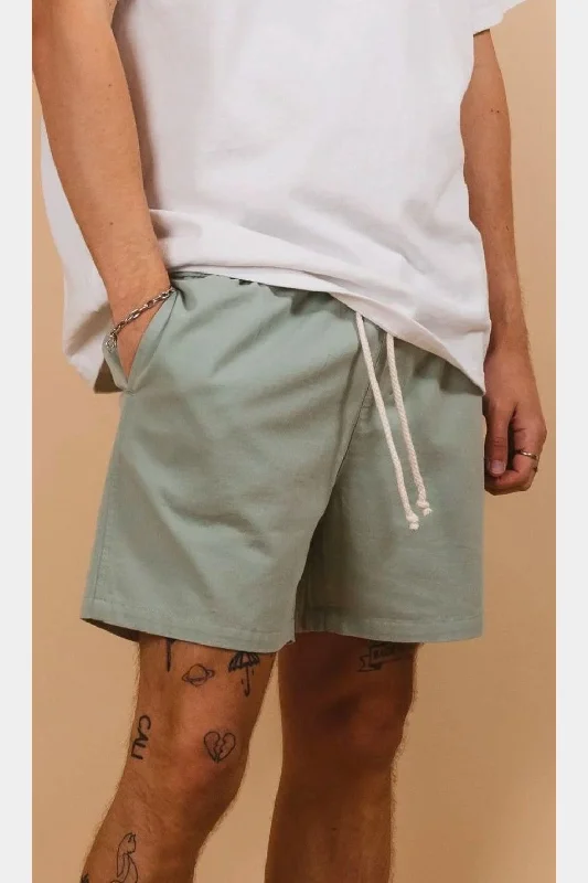 Men's elastic waistband lounge shorts for lazy weekends at homeKore studios thomas twill short- sage