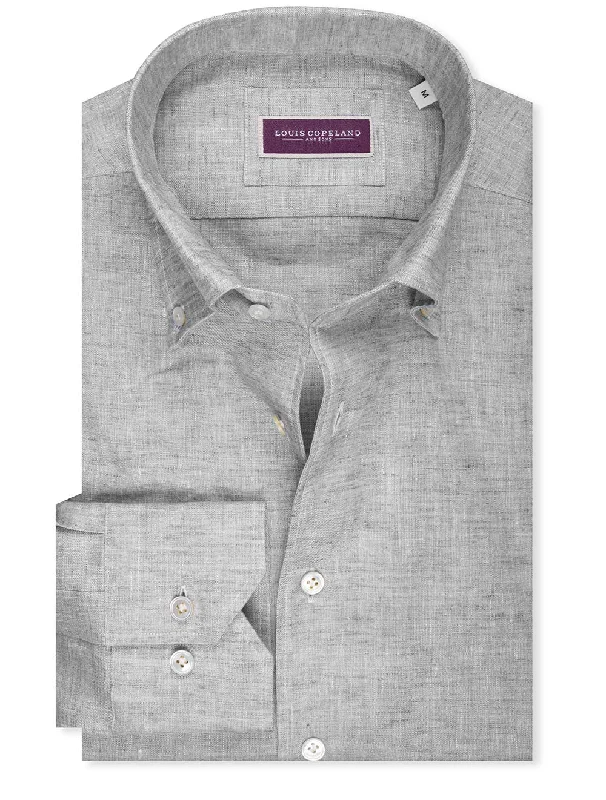 Plus Size Men's Striped Chambray Casual Shirts with a Spread Collar for a Preppy AppearanceArizona Linen Shirt Grey