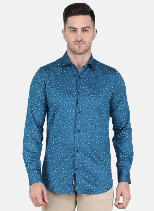 Men's Slim - Fit Printed Floral Casual Shirts in Pastel Colors for a Spring - Inspired VibeMen Blue Printed Shirt