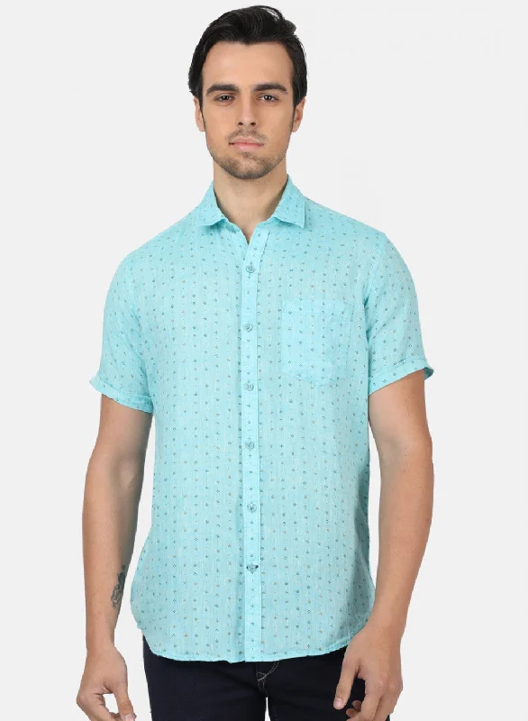 Men's Wrinkle - Resistant Polyester Blend Casual Shirts for Easy Travel and MaintenanceMen Blue Printed Shirts