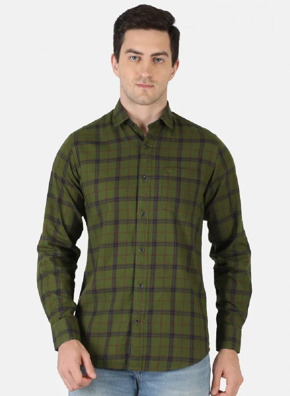 Men's Two - Tone Contrast Panel Casual Shirts in White and Navy for a Stylish and Eye - Catching DesignMen Green Check Shirt