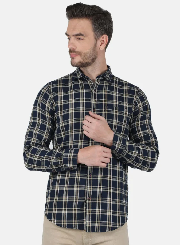 Men's Stretch - Fabric Casual Shirts in Navy Blue for a Comfortable and Flexible FitMen NAvy Blue Check Shirt