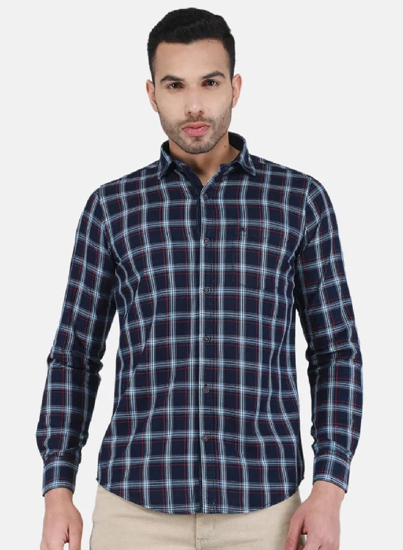 Men's Moisture - Wicking Performance Fabric Casual Shirts for Outdoor ActivitiesMen NAvy Blue Check Shirt