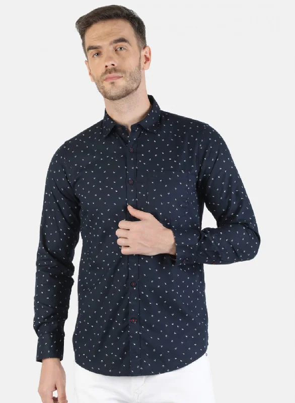 Men's Thermal - Lined Casual Shirts in Black for Added Warmth in Cold WeatherMen Navy Blue Printed Shirt