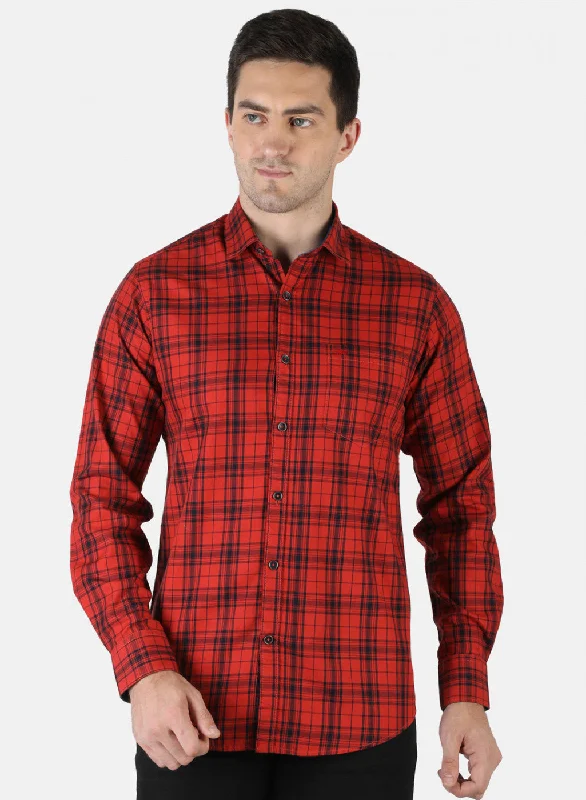 Men's Two - Tone Contrast Panel Casual Shirts in White and Navy for a Stylish and Eye - Catching DesignMen Orange Check Shirt