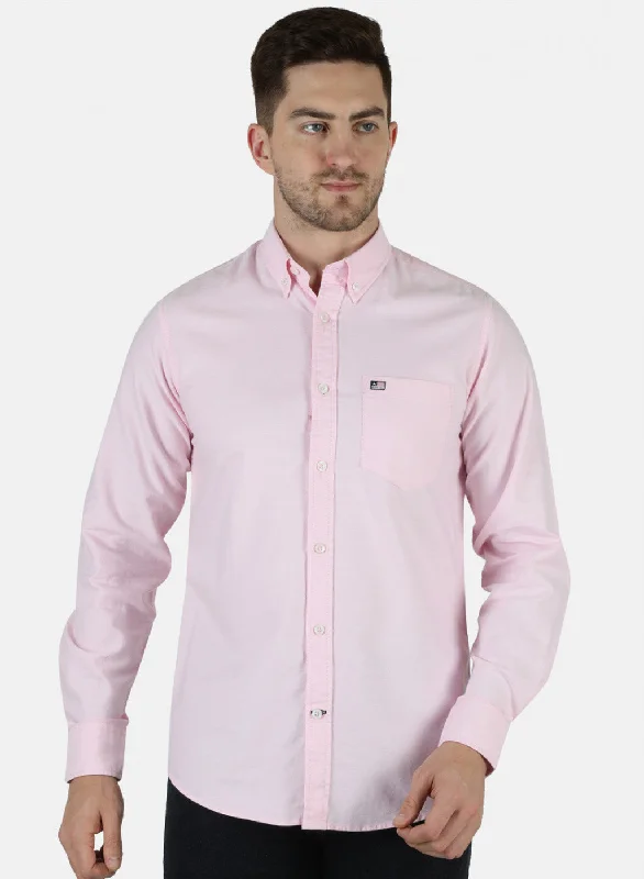 Men's Wrinkle - Resistant Polyester Blend Casual Shirts for Easy Travel and MaintenanceMen Pink Solid Shirt