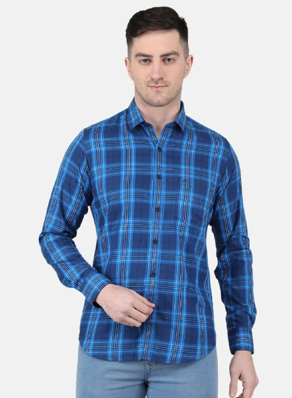 Men's Long - Line Oversized Casual Shirts in Dark Gray for a Relaxed and Modern LookMen Royal Blue Check Shirt