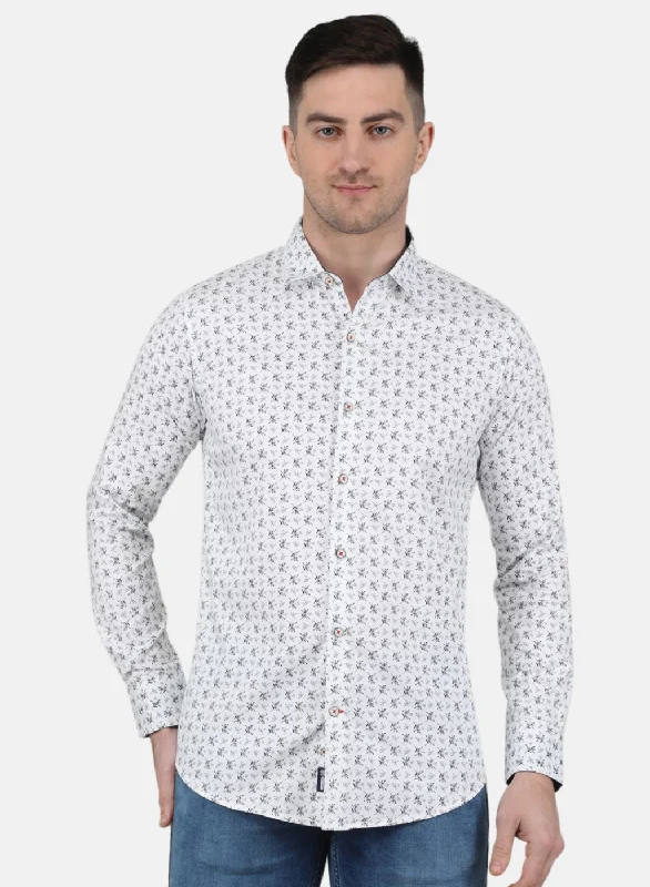 Men's Embroidered Detail Casual Shirts in Beige for a Touch of EleganceMen White Printed Shirt