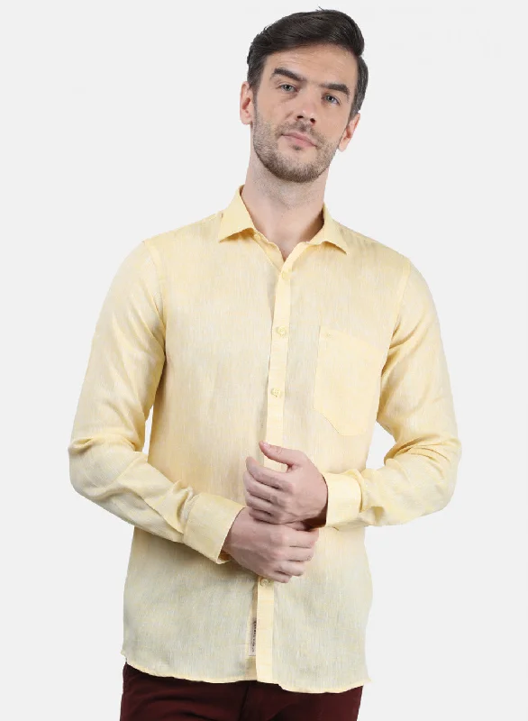 Men's Stretch - Fabric Casual Shirts in Navy Blue for a Comfortable and Flexible FitMen Yellow Solid Shirt