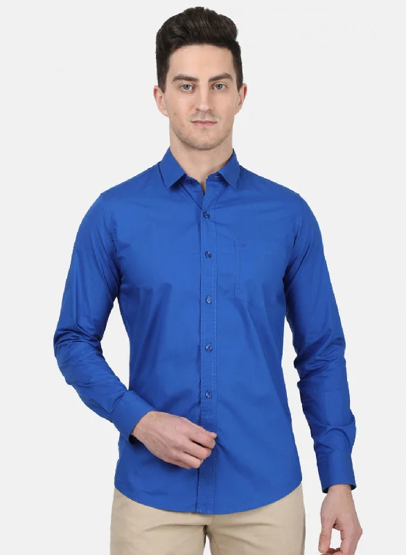 Men's Two - Tone Contrast Panel Casual Shirts in White and Navy for a Stylish and Eye - Catching DesignMens Blue Solid Shirt