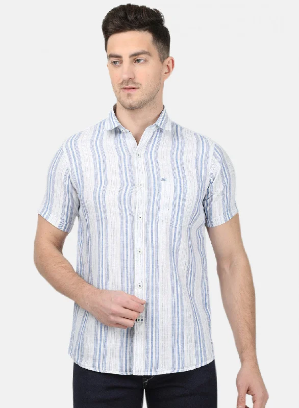 Men's Wrinkle - Resistant Polyester Blend Casual Shirts for Easy Travel and MaintenanceMens Blue Stripe Shirt