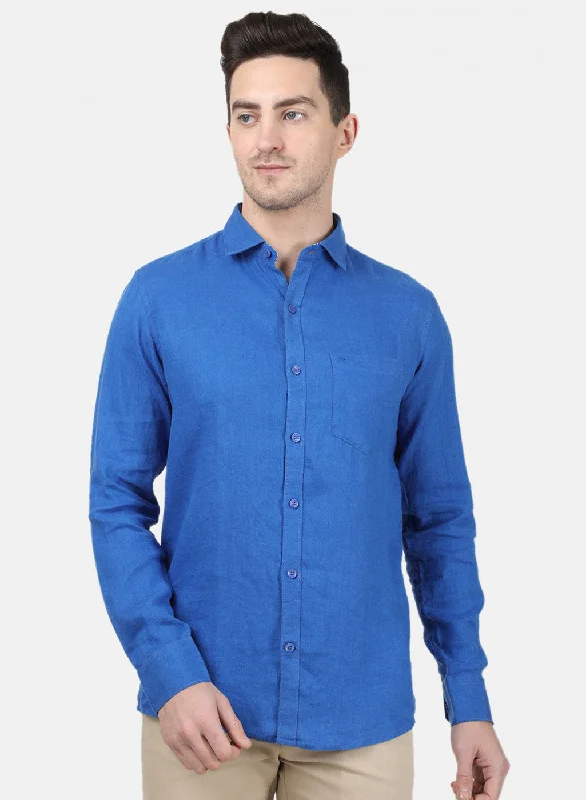 Men's Stretch - Fabric Casual Shirts in Navy Blue for a Comfortable and Flexible FitMens Royal Blue Solid Shirt