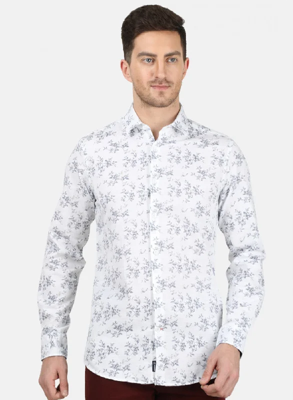 Men's Sustainable Recycled Material Casual Shirts for Eco - Conscious ConsumersMens White Printed Shirt