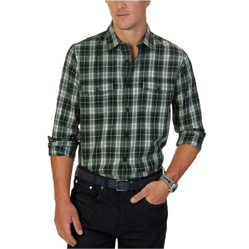 Men's Moisture - Wicking Performance Fabric Casual Shirts for Outdoor ActivitiesNautica Mens Plaid Button Up Shirt, Green, Small