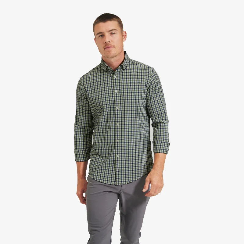 Men's Short - Sleeve Linen Casual Shirts in Light Khaki for a Breathable Summer OptionNavy Green Check