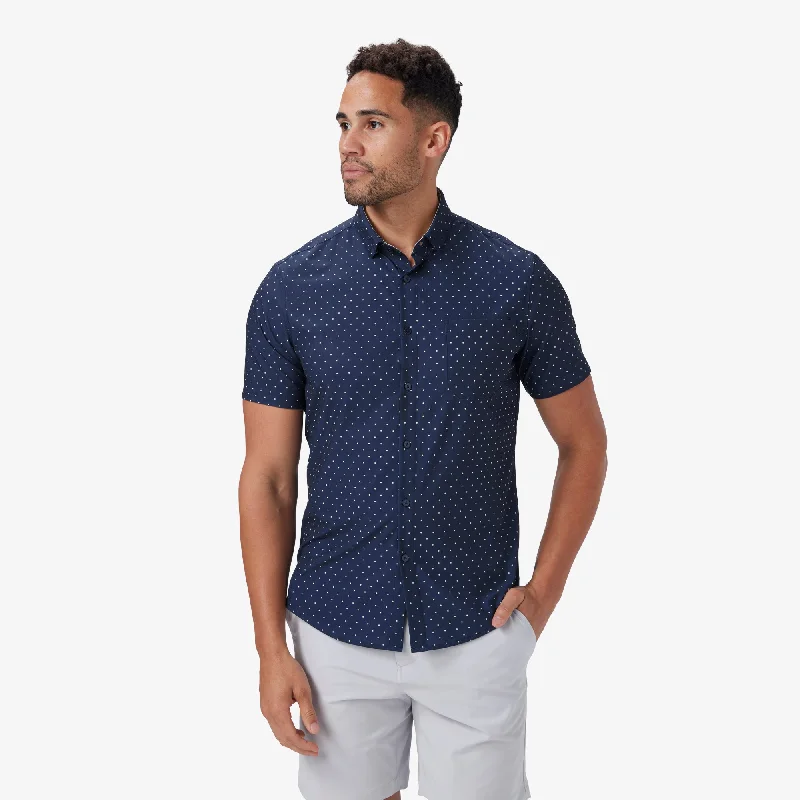 Men's Two - Tone Contrast Panel Casual Shirts in White and Navy for a Stylish and Eye - Catching DesignNavy Polka Dot