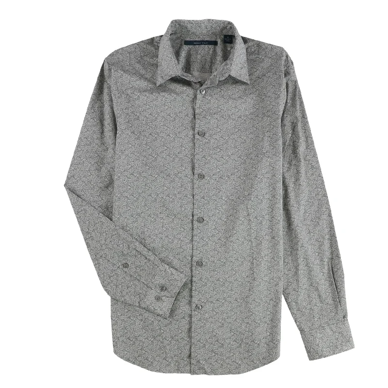 Men's Linen Blend Casual Shirts with Roll - Up Sleeves for a Summer Beach LookPerry Ellis Mens Paisley Long Sleeve Button Up Shirt