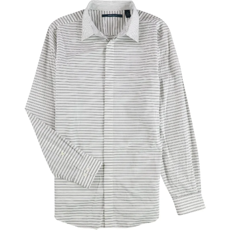 Men's Two - Tone Contrast Panel Casual Shirts in White and Navy for a Stylish and Eye - Catching DesignPerry Ellis Mens Striped Button Up Shirt