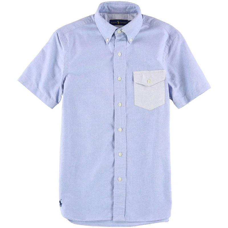 Men's Linen Blend Casual Shirts with Roll - Up Sleeves for a Summer Beach LookRalph Lauren Mens Contrast Pocket Button Up Shirt, Blue, X-Small