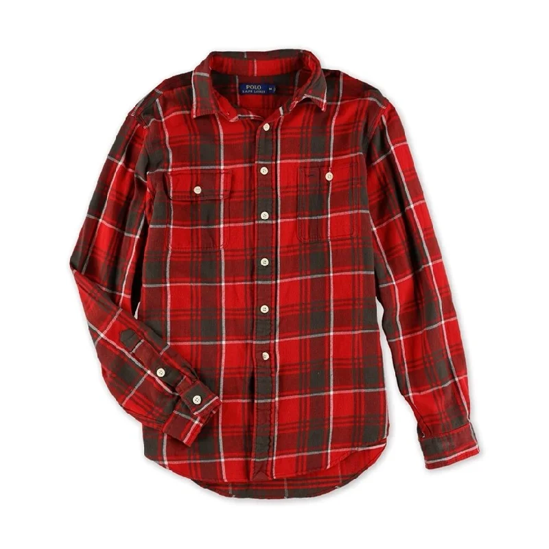 Men's Two - Tone Contrast Panel Casual Shirts in White and Navy for a Stylish and Eye - Catching DesignRalph Lauren Mens Plaid Button Up Shirt, Red, X-Small