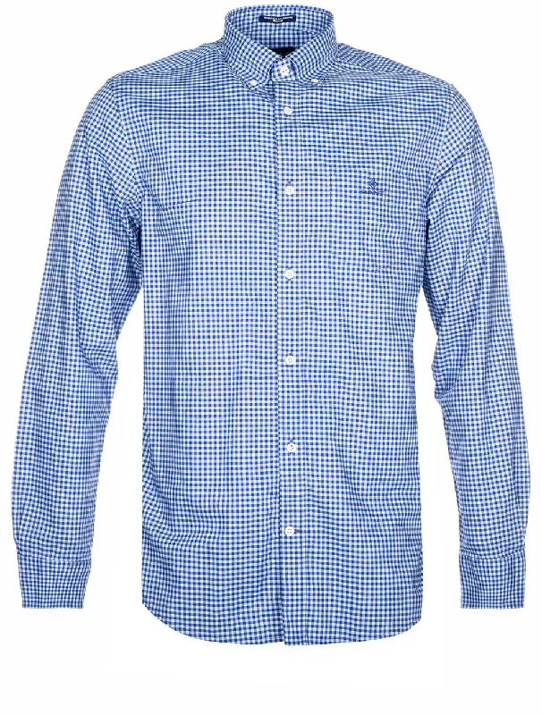 Plus Size Men's Plaid Flannel Casual Shirts in Earth Tones for a Cozy Fall OutfitRegular Fit Blue 2-Color Gingham Broadcloth Shirt College Blue