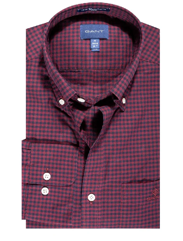 Men's Slim - Fit Printed Floral Casual Shirts in Pastel Colors for a Spring - Inspired VibeRegular Fit Blue 2-Color Gingham Broadcloth Shirt Port Red