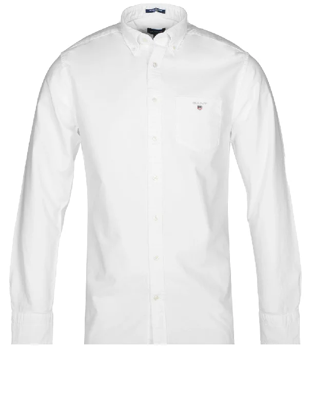 Men's Wrinkle - Resistant Polyester Blend Casual Shirts for Easy Travel and MaintenanceRegular Fit Oxford Shirt White