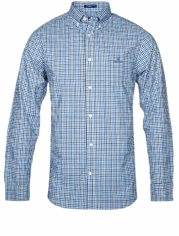 Men's Two - Tone Contrast Panel Casual Shirts in White and Navy for a Stylish and Eye - Catching DesignRegular Fit 3-Color Gingham Broadcloth Shirt College Blue