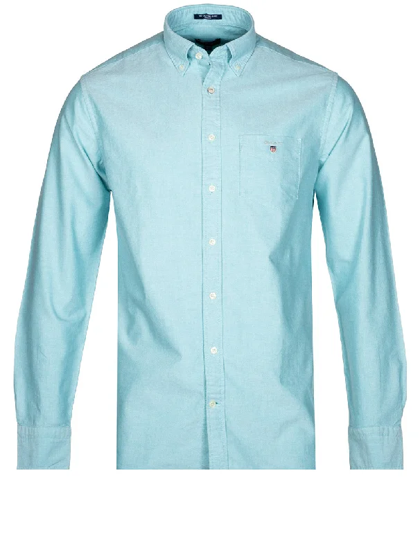 Men's Linen Blend Casual Shirts with Roll - Up Sleeves for a Summer Beach LookRegular Fit Oxford Shirt Aqua Green