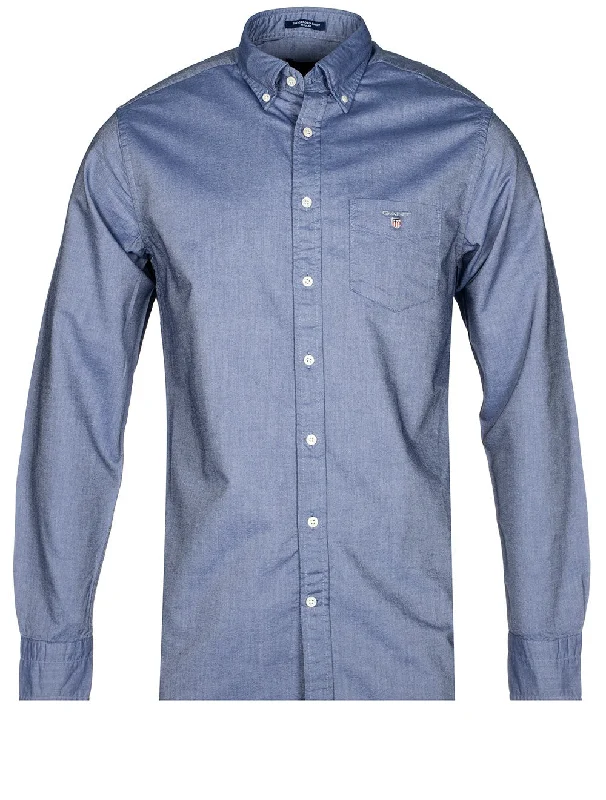 Men's Distressed Denim Casual Shirts with Frayed Edges for a Trendy and Rugged LookRegular Fit Oxford Shirt Persian Blue