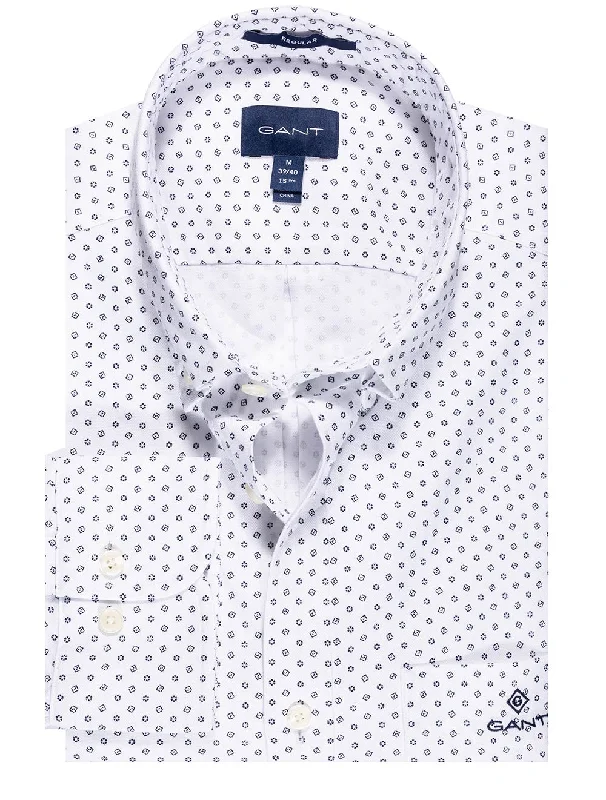 Men's Organic Cotton Casual Shirts with a Soft Handfeel for Everyday ComfortRegular Fit Geometric Floral Print Shirt White