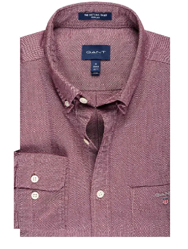 Plus Size Men's Striped Chambray Casual Shirts with a Spread Collar for a Preppy AppearanceRegular Fit Oxford Shirt Port Red